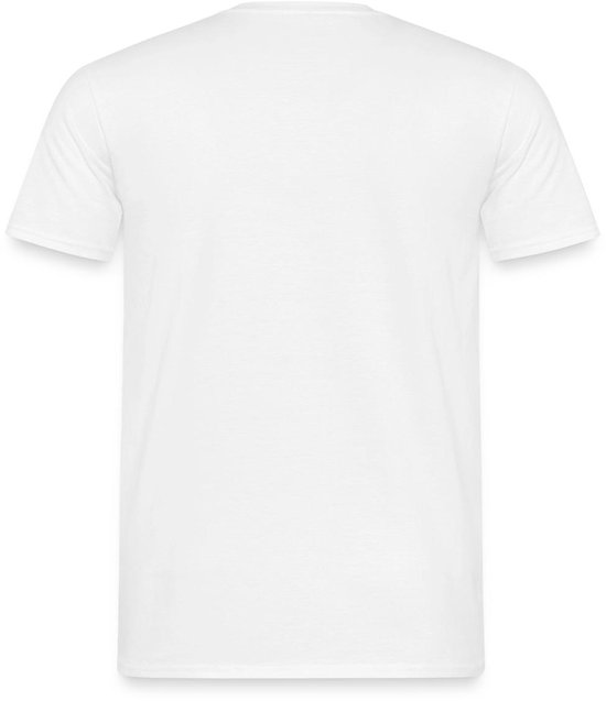 Witte T-shirt, achterkant zijaanzicht.