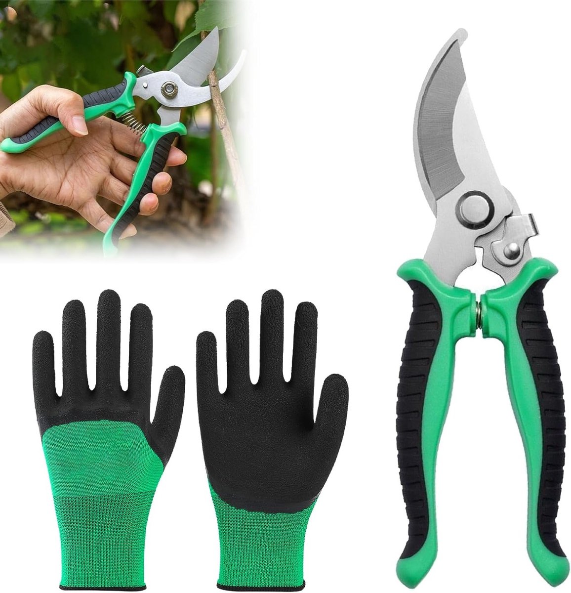 Professionele Tuinschaar van Titanium, Zware Bypass Schaar met Tuinhandschoenen voor Planten, Snoeien en Tuinieren