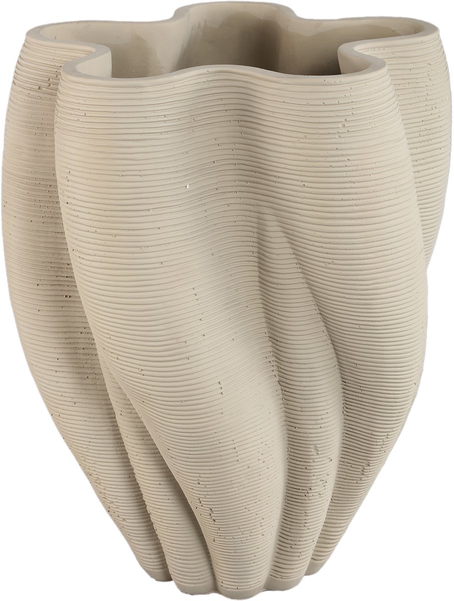 PTMD Hastin Beige Cement Wavy Ribbed Vase 3D Look Blauw