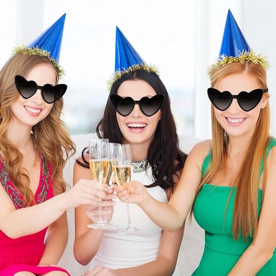 Hartjes Zonnebril - Hartjes Bril - 6 Pack - Kunststof- Feestbrillen - Retro cat-eye bril - Zonnebril Party Accessoires - Unisex - Feestelijke benodigdheden - De ideale keuze voor bruiloften, feestdagen en themafeesten - Zwart — afbeelding 3