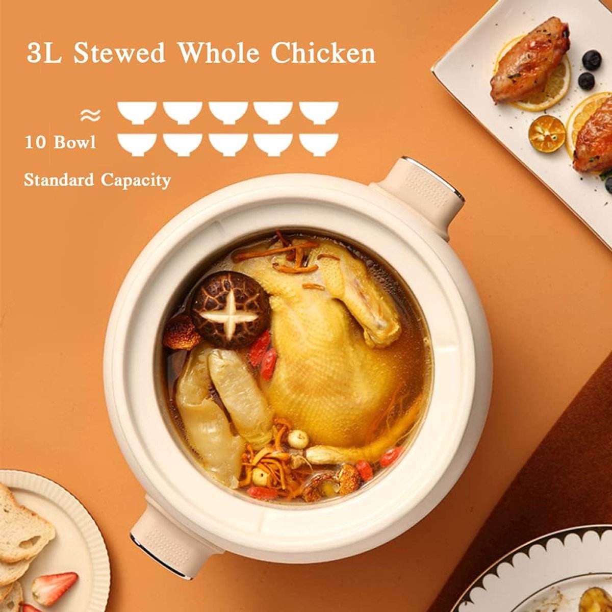 Stoofpot Kookpot - Multicooker Timer - Langzaam Koken - Keramische Binnenpan - 3 Liter - Bruin – foto 2