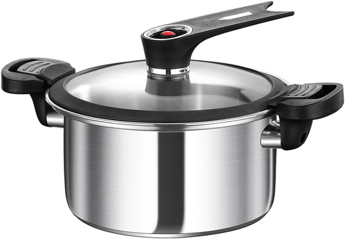 Druk Slow Cooker - Stoofpot Pan - Snel Koken - Antiaanbaklaag - 3.5 Liter - Zilver Zwart