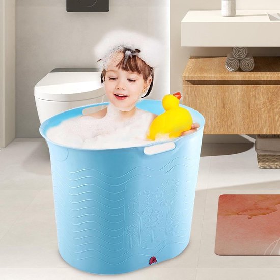Kinderbad Draagbaar - Babybadje Emmer - Baby Baden - Hoge Temperatuur Bestendig - 65 x 40 x 54 cm - Pauwenblauw van Merkloos — afbeelding 5