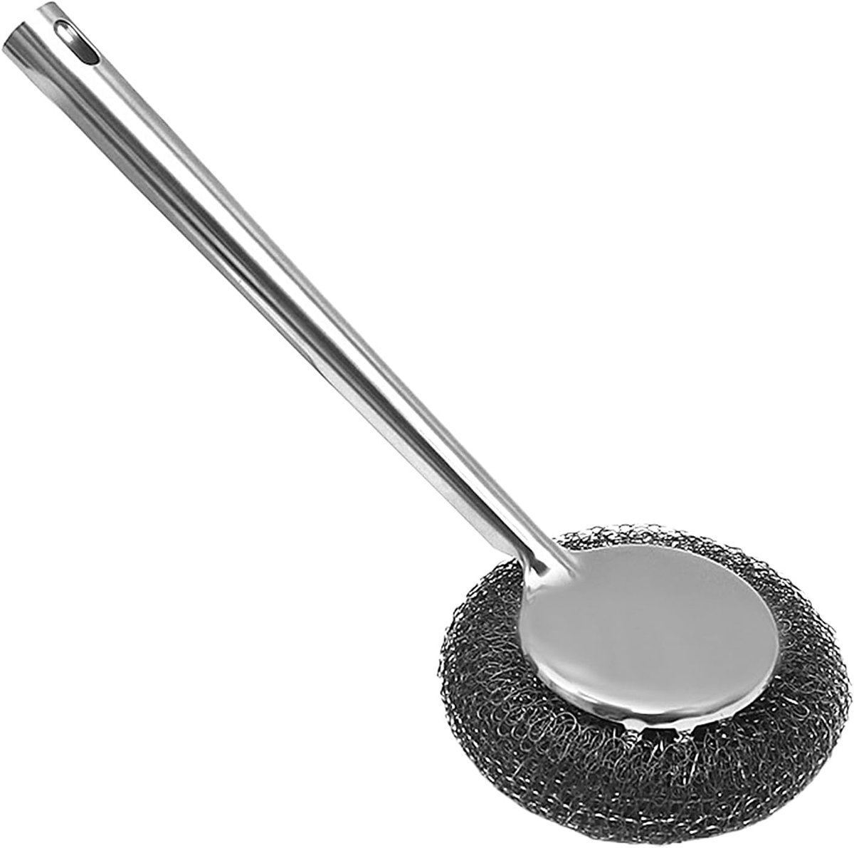 Roestvrijstalen reiniger - Staalwol pads - Potten en pannen schoonmaken - Lange steel - Korte stijl - Zilver
