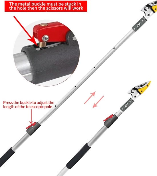 Telescopische Snoeischaar - Staal/Aluminium - 1,4-3 Meter Bereik - Bypass Mesje - Voor Bomen en Struiken — afbeelding 3