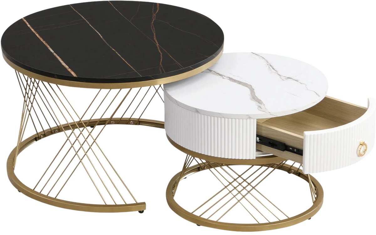 Salontafel Goud – Moderne Koffietafel met Opbergruimte en Marmerlook