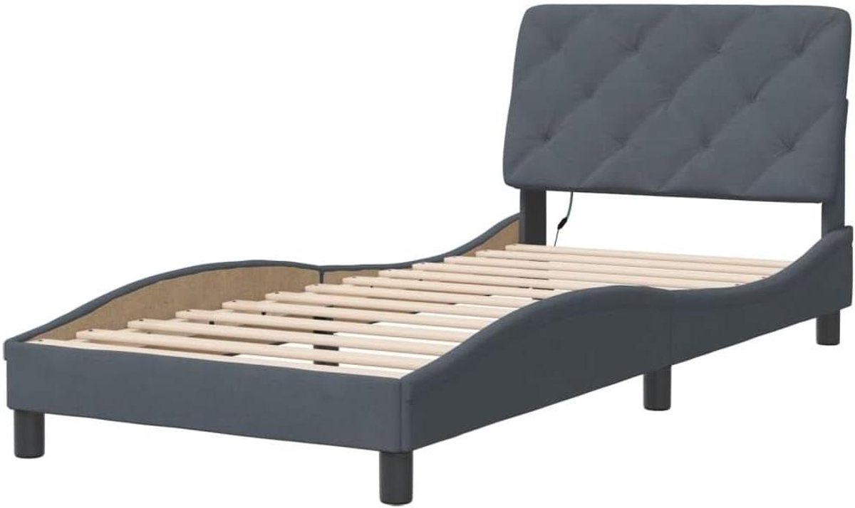 Bedframe met LED - Eenpersoonsbed Frame - Slaapkamer Inrichten - Zacht Fluweel - 80x200 cm - Donkergrijs