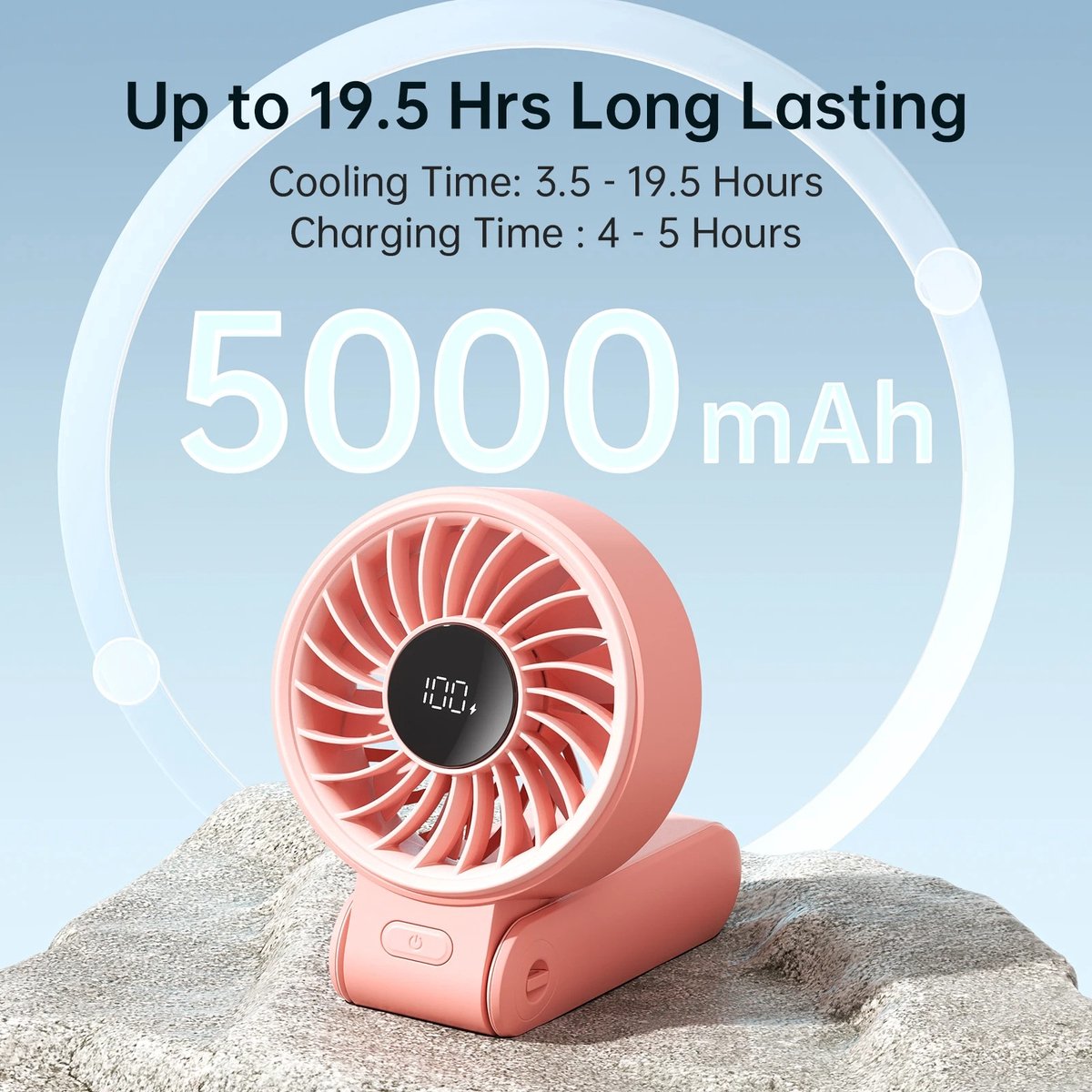 Golaro Handventilator - Handventilator oplaadbaar - Draagbare handventilator - Opvouwbaar - 5 Snelheden - LED Display - Roze