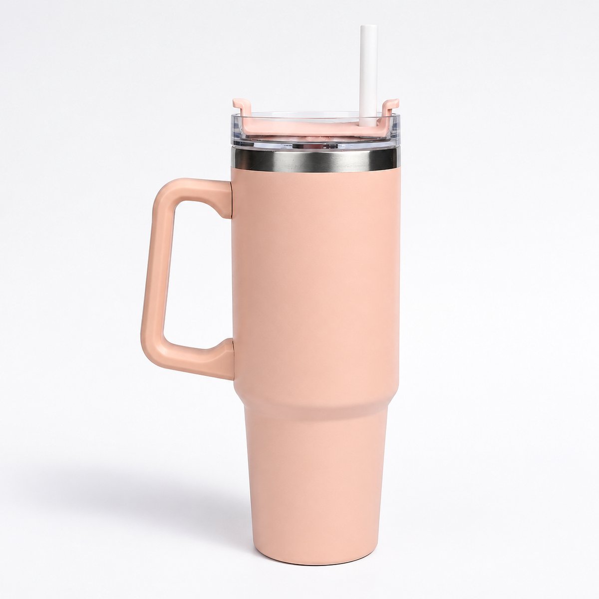 Thermosbeker 900 ml met Rietje en Handvat - Roze - Warm & Koud