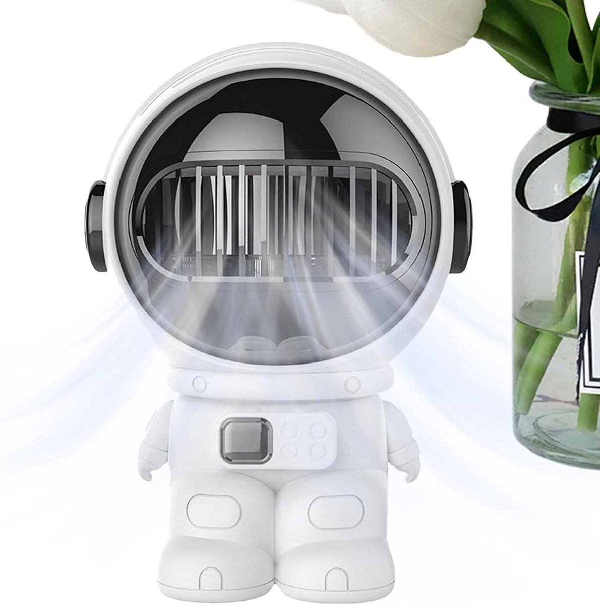 Bladloze Ventilator - Mini Tafelventilator - Persoonlijke Koeling - Astronaut Design - 10x11.5x10 cm - Wit