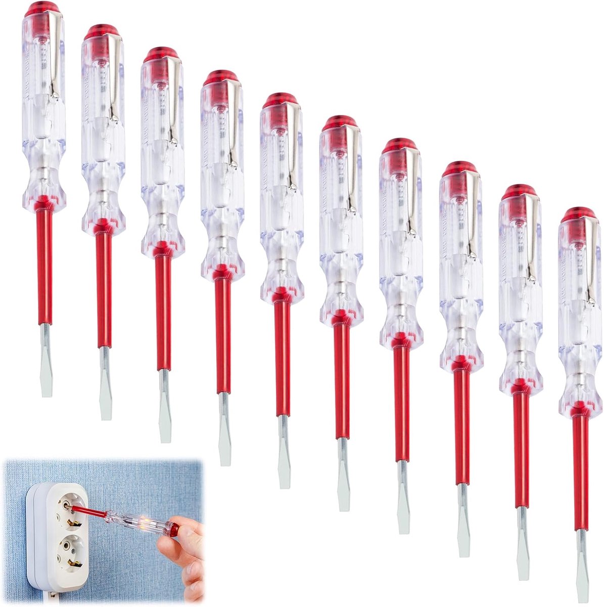 10 pieces voltage tester voltage tester screwdriver phase tester 45200 100v~500v GS tested according to DIN VDE 0680 - ShopVlot