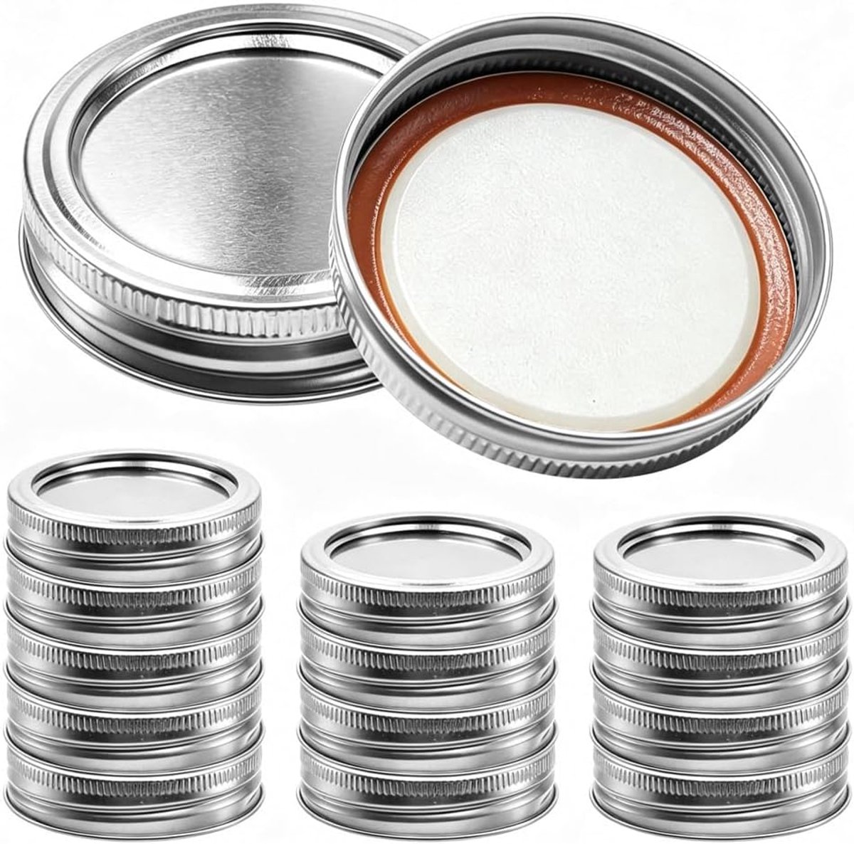 SnelShoppen - 15PCS Mason Jar Deksel 70MM Standaard Maat Blikdeksels en Ringen met Seals Ring Voor Jars Geschikt Voor Mason Kerr (Zilver)
