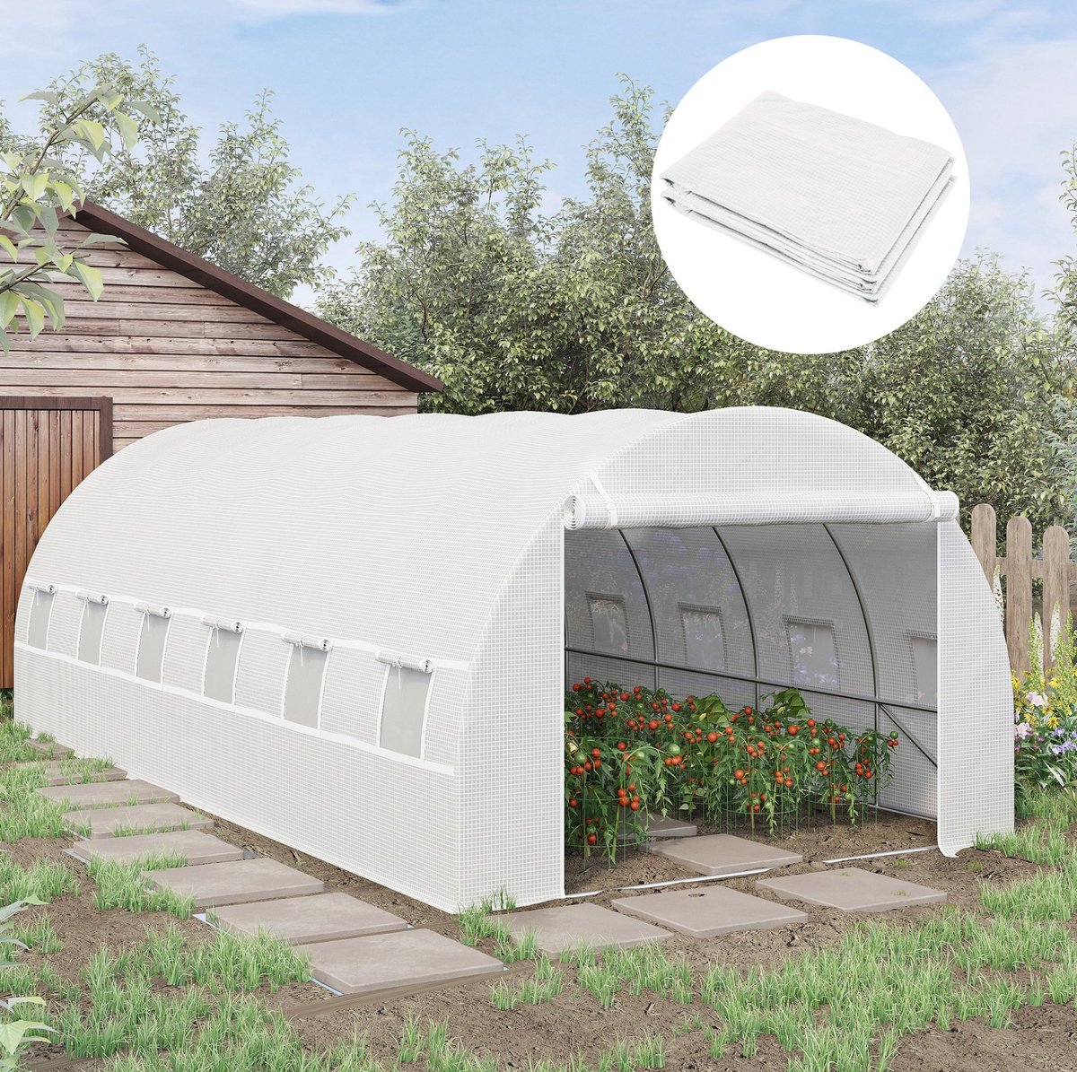 COVREO Kasfolie 600x300x200 cm wit, polyethyleen met oprolbare deur