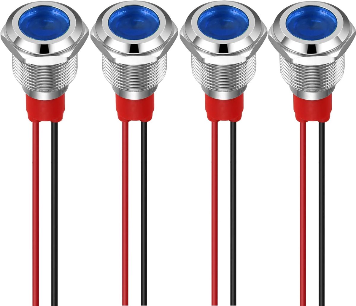 GUUZI 12mm 4pcs 12-24V LED Indicator Lamp Waterproof Signal Light Metal Panel LED Indicator Signal Light Panel Mount - ShopVlot