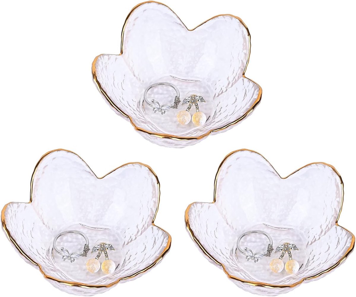 SnelShoppen - 3-delige Glazen Sieraden Tray, Kleine Sieradenschalen voor Oorbellen, Ringen, Kettingen, Sleutels, Aesthetic Sieraden Houder voor Badkam