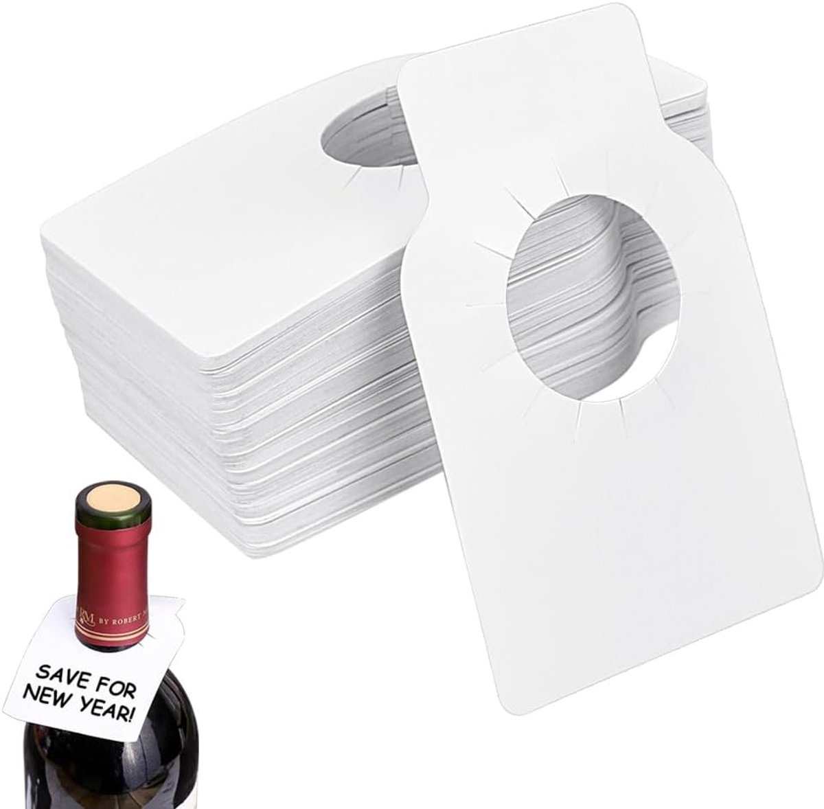 SnelShoppen - Pack van 100 Fles Hangers, Labels, PVC, Waterproof, Fles Hangers voor Schrijven, Wijnflessen, Etiket voor Fleshals, Tuin, Feest, Keuken