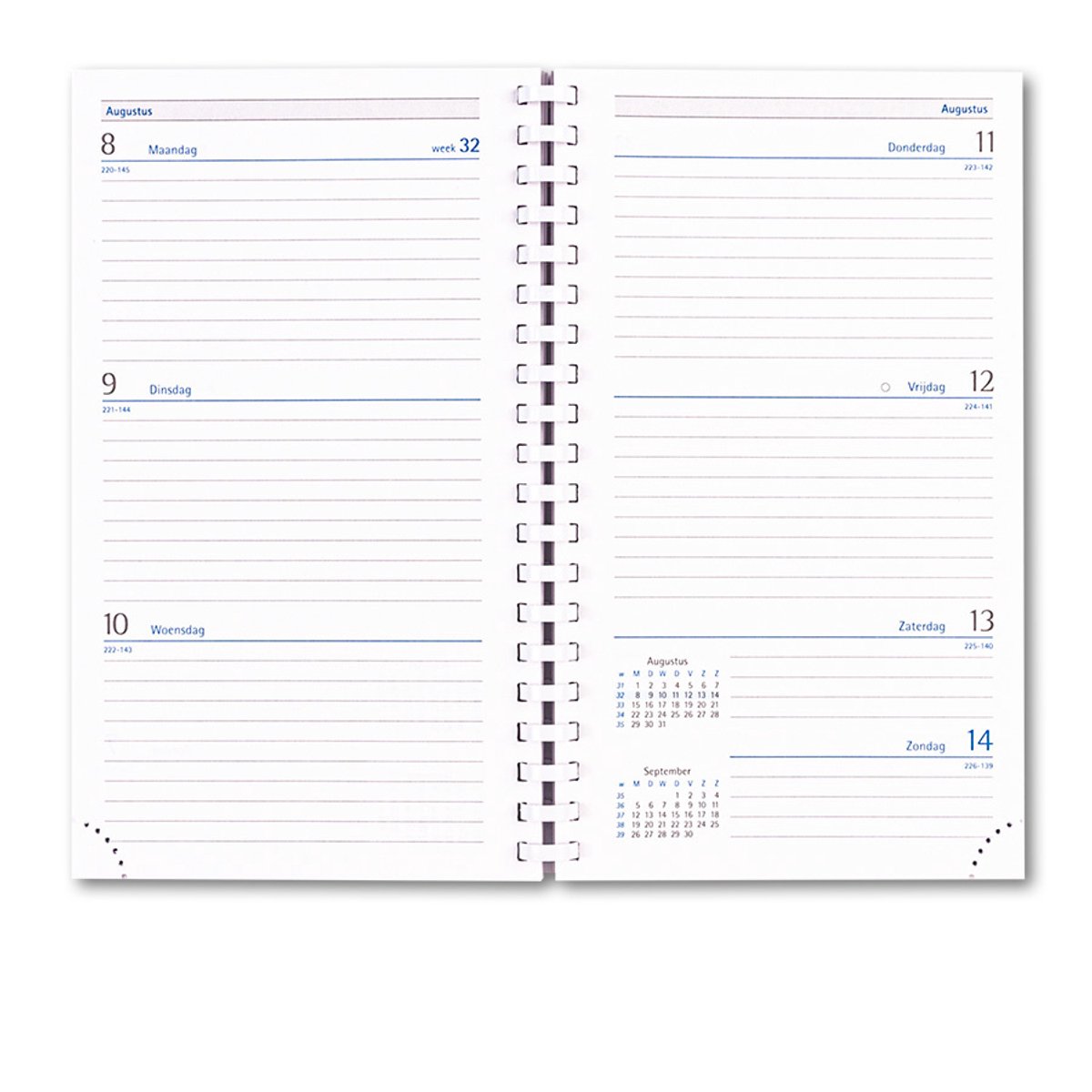 Castelli - Interieur zakagenda H37 Milano 2027 - zonder omslag - 1 week over 2 pagina's - formaat 8.9x15.3 cm - Nederlandstalig - Made in Italy - losse vulling met spiraalbinding