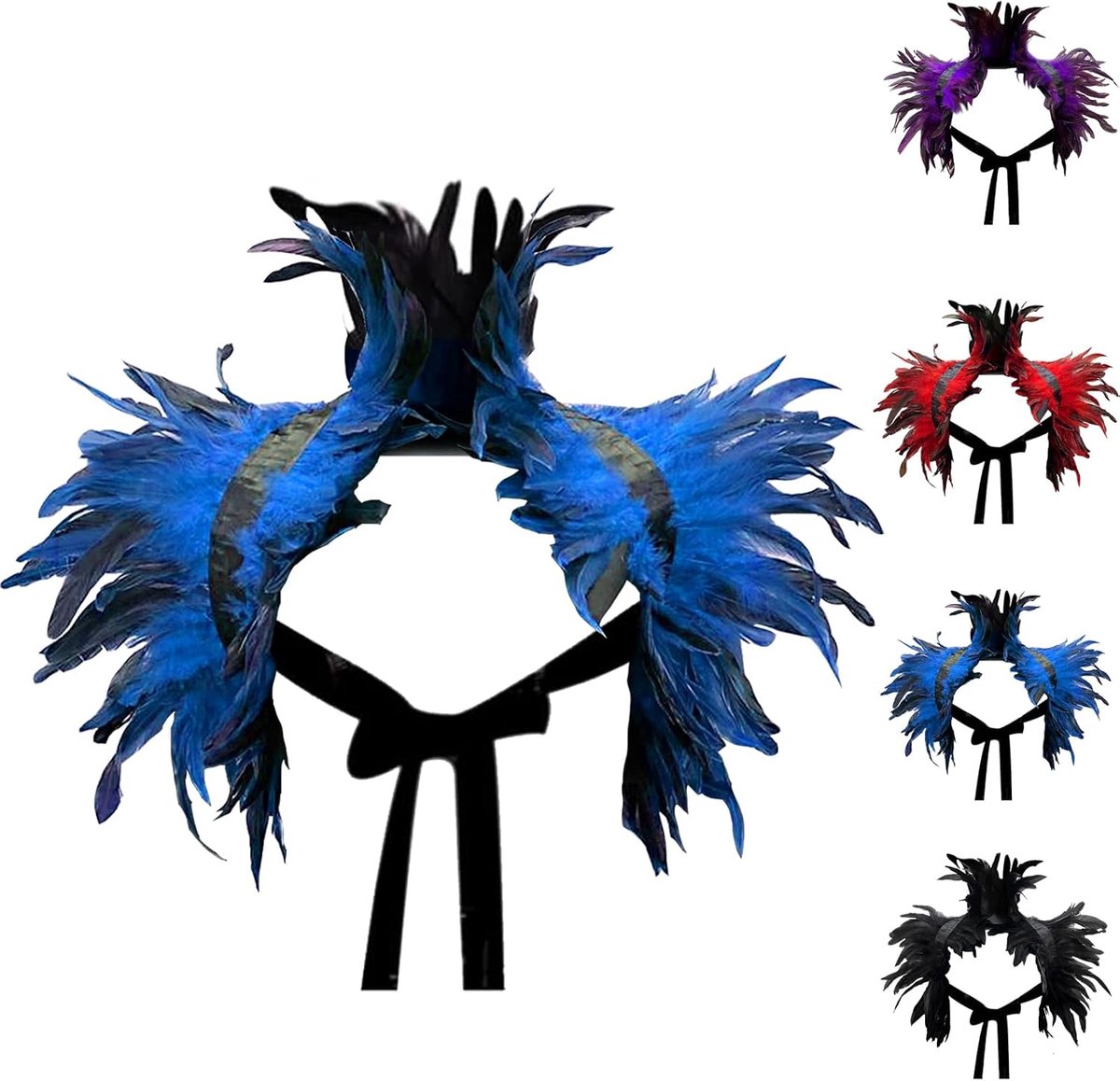 Blauwe gotische veren cape poncho, blauwe sjaal van veren, Victoriaanse gothic veer dames heren sjaal van veren, voor Halloween-feest cosplay benodigdheden