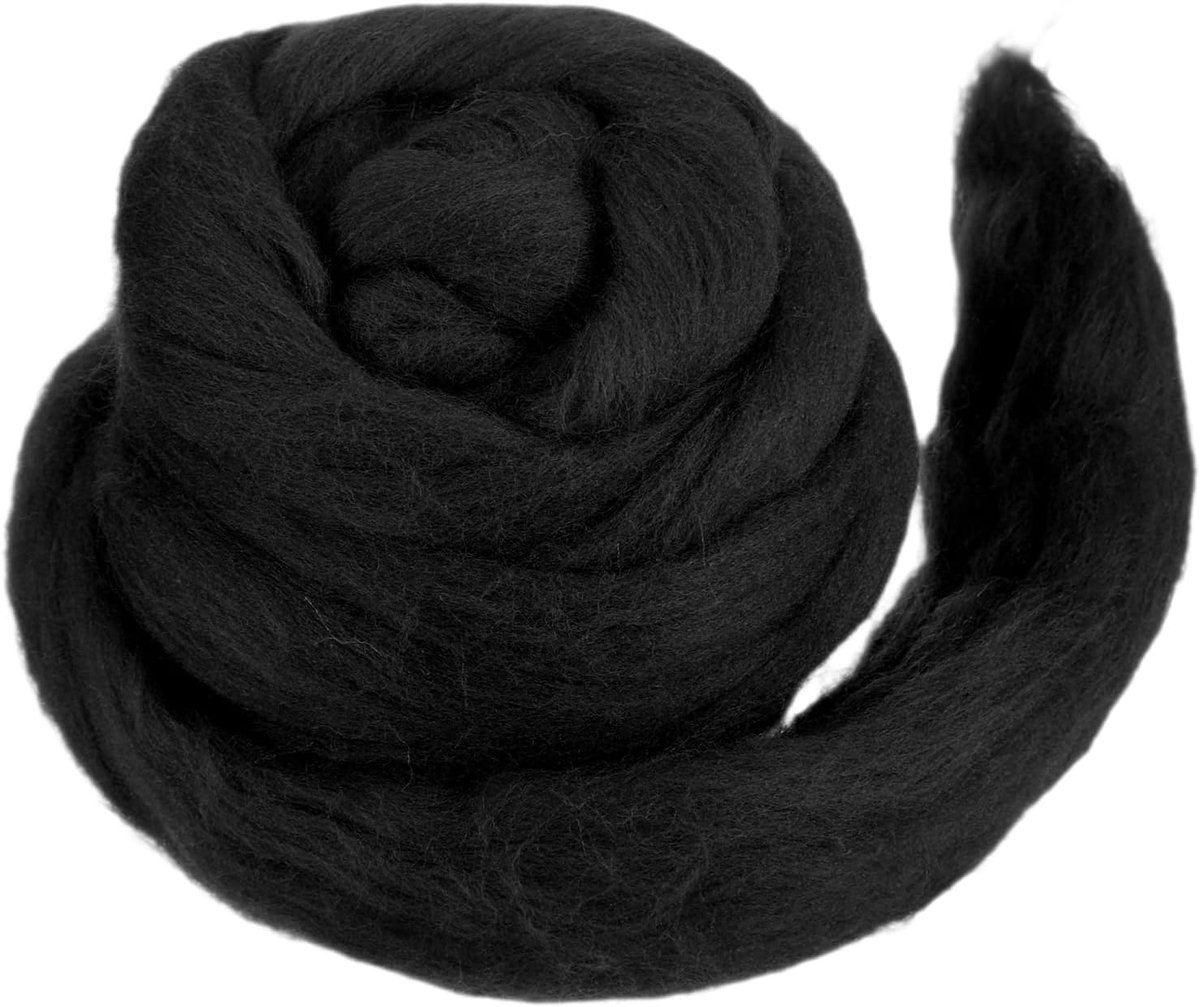 Wol Roving garen, zachte viltwol, 120 g, puur grof roving garen voor naaldvilten, breien, deken, spinnen, weven, kunst, doe-het-zelf handwerk, zwart