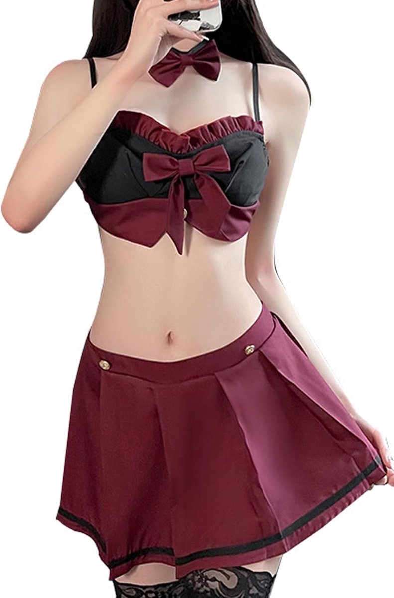 Sexy schoolmeisjeskostuum dames hot set lingerie cosplay student ondergoed babydoll jurk Halloween minirok ondergoed houder babydoll top en minirok nachtkleding rollenspel