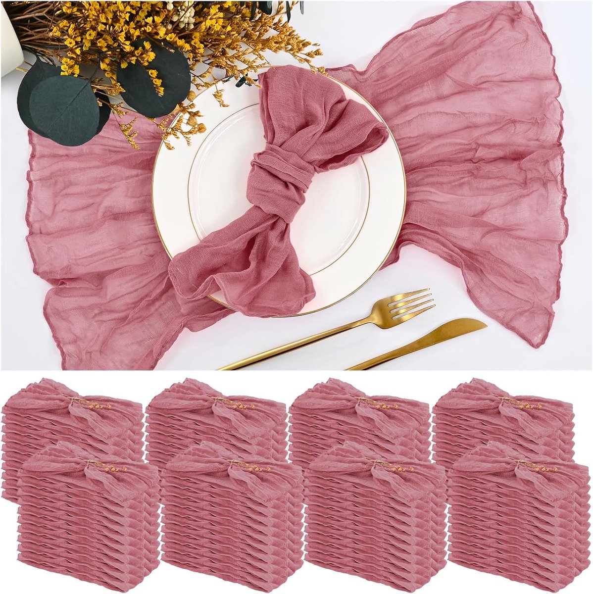 84 stuks dusty rose kaasdoek servetten, 20x20 inch, gerimpeld, rustiek boho, voor bruiloft feest diner tafeldecoratie