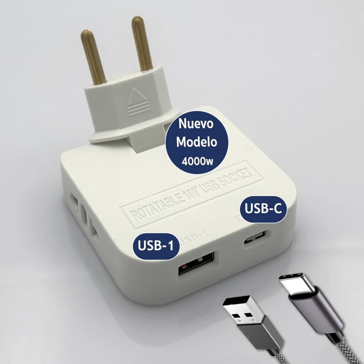 SnelShoppen - Compacte Flat Powerstrip met USB-C en USB-A, 4-in-1 Stopcontact met 2 Stopcontacten, 4000 W, Ideaal voor Thuis en Kantoor, Wit