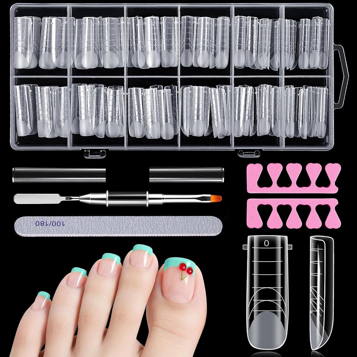 120 stuks nagelvormen, pedicure voor polygel/acrylgel, herbruikbaar, dubbele nagelvorm, vierkant, lang, volledige afdekking, 12 maten