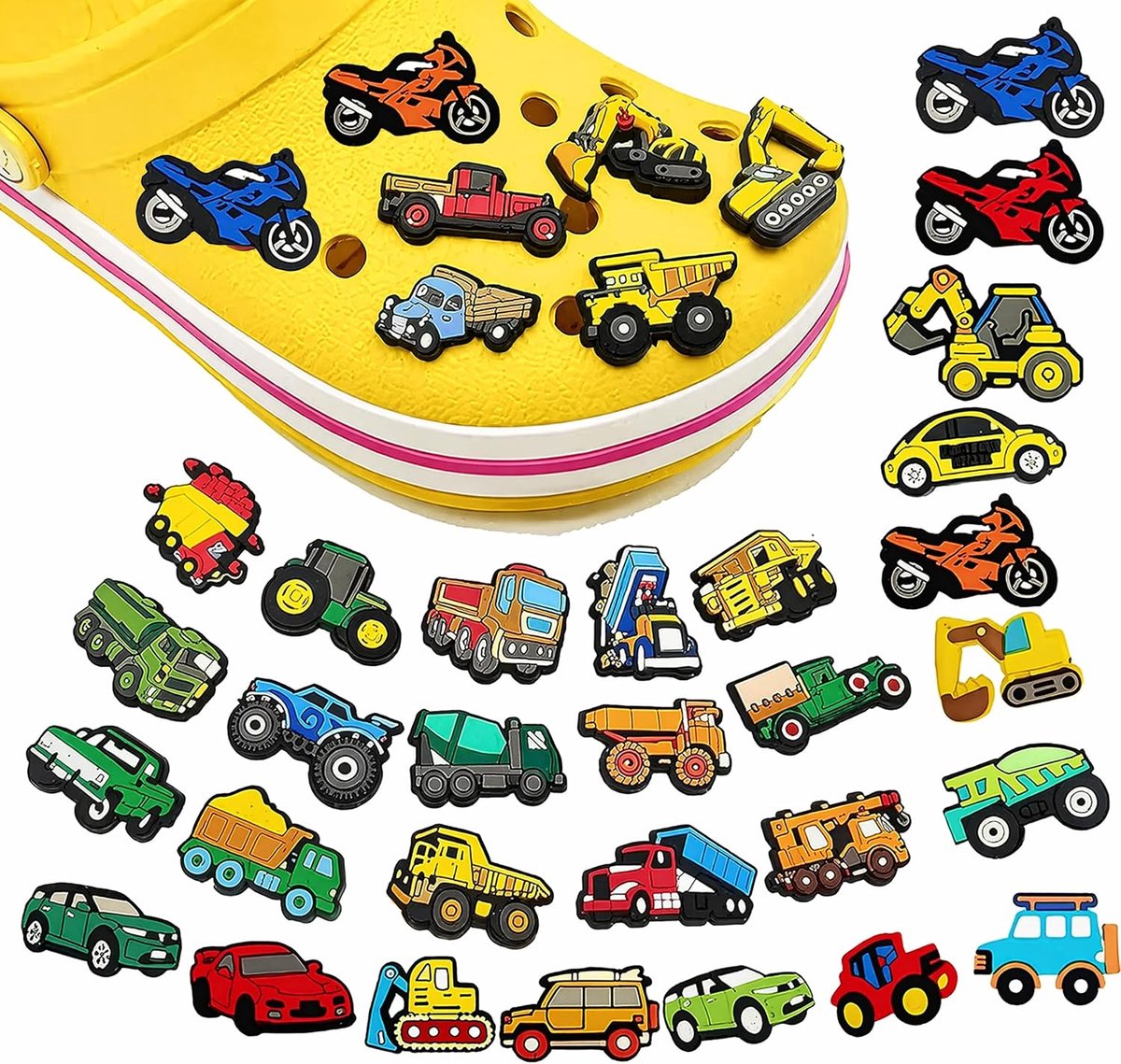 Bedels in graafmachine, autoschoenornamenten, PVC schoenbedels voor Crocs, Crocs pin voor klompen, grappige en unieke bedels voor kinderen