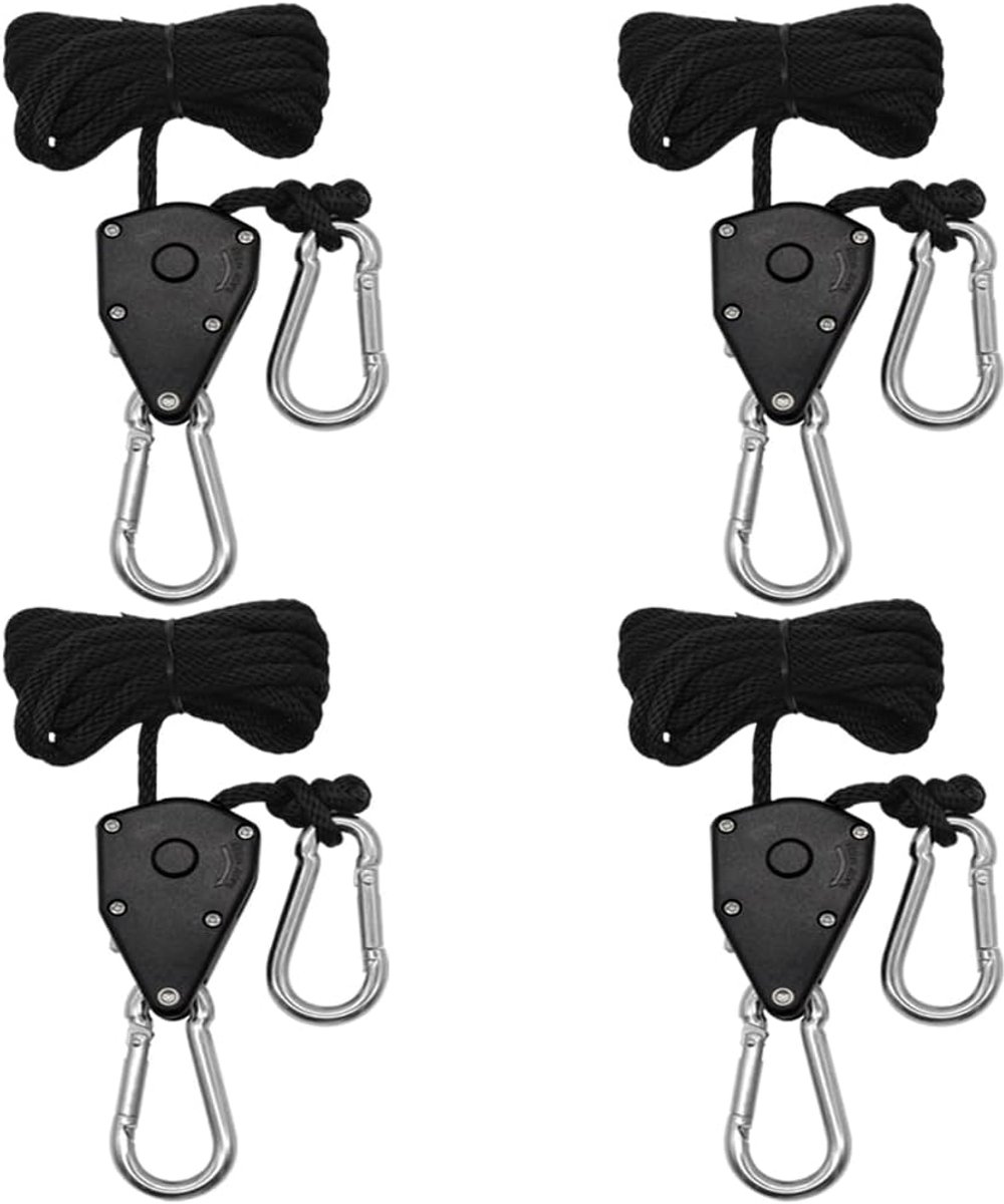 4 Stuks Touw Ratel 1/8"Verstelbare rateltouwen Voor Plantenlamp 150LB Instelbaar Ratchet Hangers Voor het Ophangen van Kweeklampen,Plantenventilatoren,Tenten(Zwart)