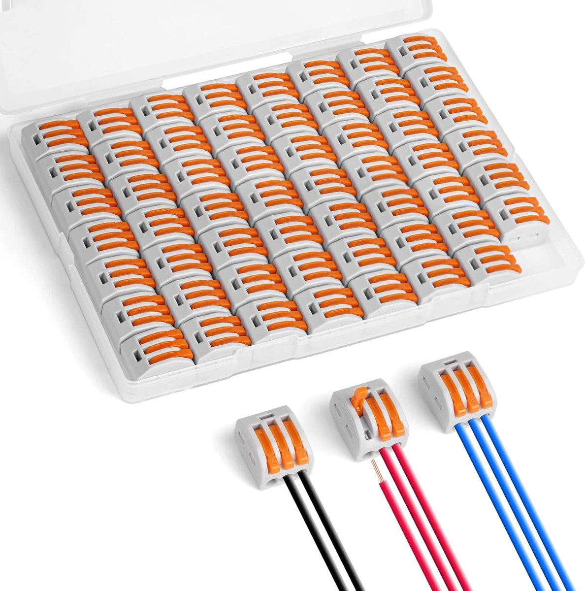 Aansluitklemmen, 55 stuks, 3 ingangen elektrische snelkabel, automatische spissag-connectoren met moerhendel, 28-12 AWG, PA/PC, brandwerend
