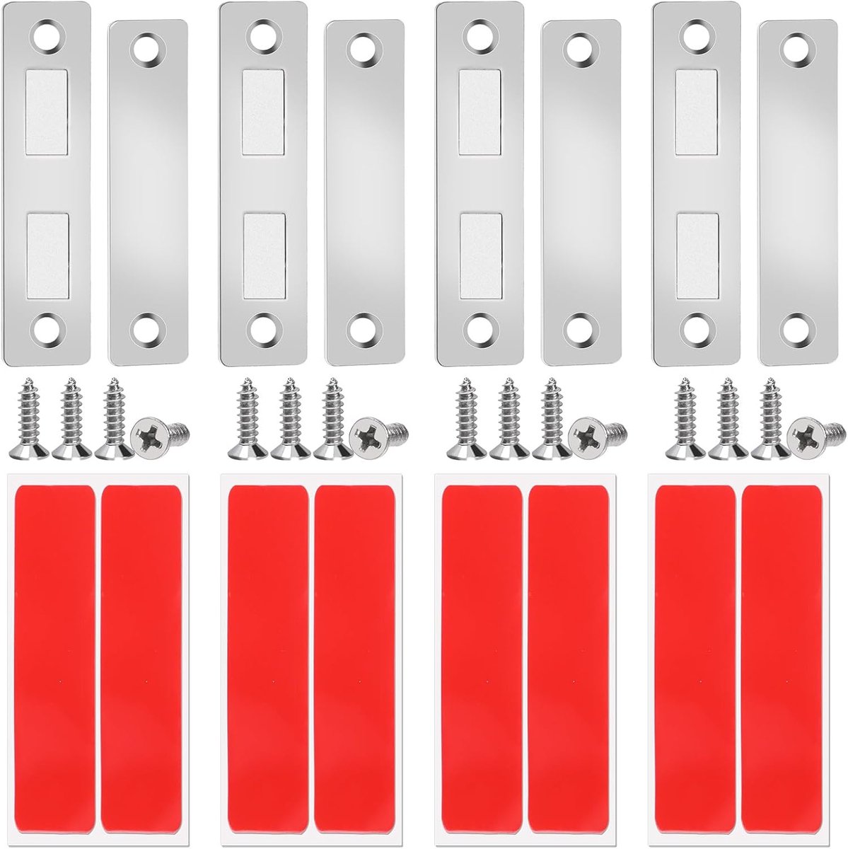 Set van 4 zilveren roestvrijstalen dubbele kast magnetische vangst assortiment kit, ultradunne kast magnetische vangst zelfklevende kast deurmagneten voor deur keuken kast sluiting