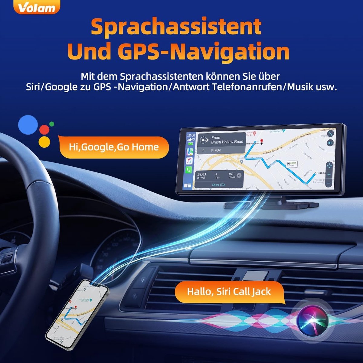 9.26 Zoll A-pple CarPlay Beeldscherm,Tragbares Autoradios Draadloze CarPlay&Android Auto Auto Stereo,IPS Touch Screen,Digitale Ontvanger met siri/GOO-gle,GPS Navigatie,Bluetooth,MirrorLink