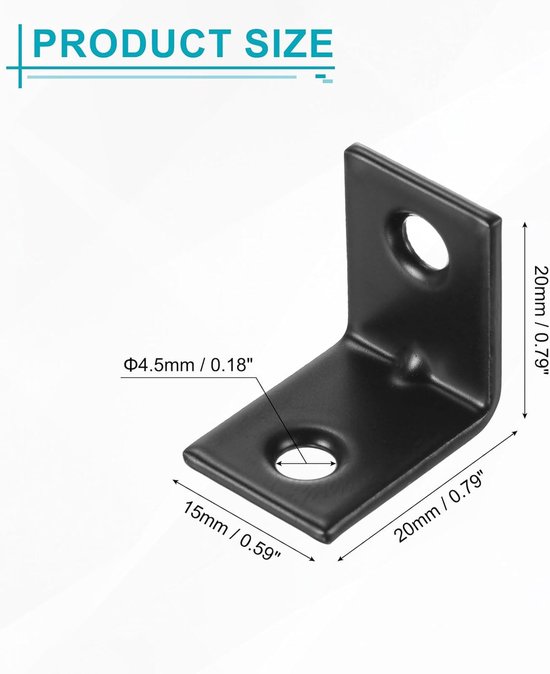 10 stuks L-hoekbeugels Metalen verbinder Hoekbevestiging met schroeven voor houten rekken, Zwart, 20x15x20mm — afbeelding 5