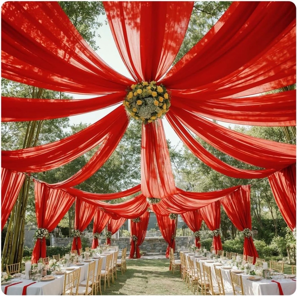 Plafondgordijnen voor bruiloften, bruiloftsboog, tule, draperiestof, bruiloft, achtergrond, gordijn, tule stof, kamerdecoratie voor feest, ceremonie, podium, bruiloft, hemel en bed, rood, 150 x