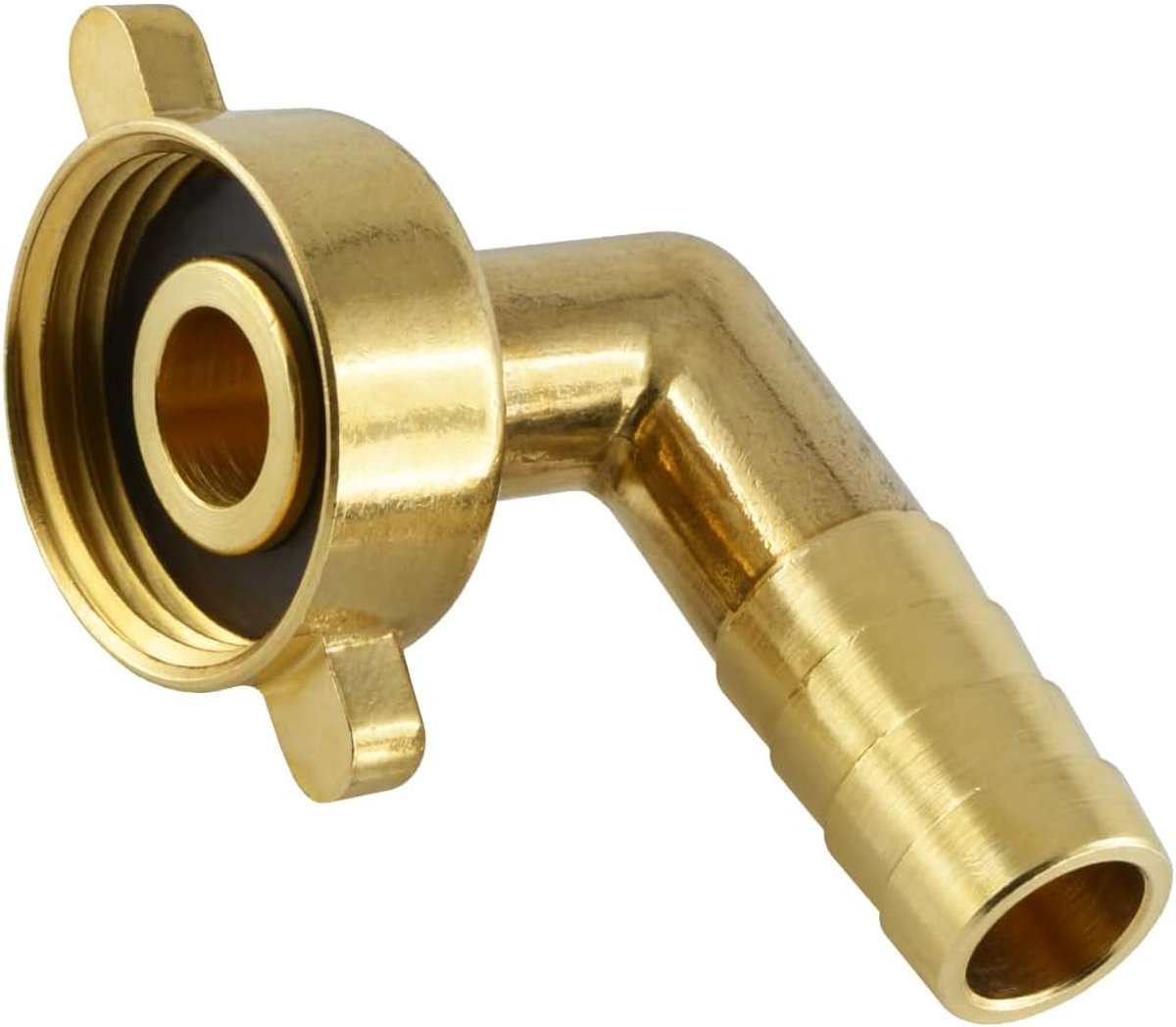 - Slangtule met vleugelwartelmoer plat afdichtend messing (uitvoering: 90° hoek - grootte: G 3/4" - 13 mm)