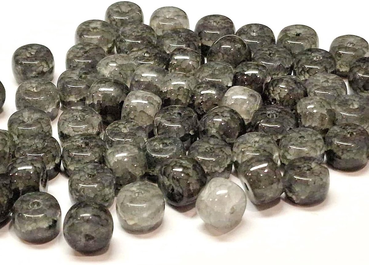 Kralen, agaat, draakpatroon, 8 mm, halfedelsteen natuursteen met gat om te rijgen, voor het maken van sieraden (zwart)
