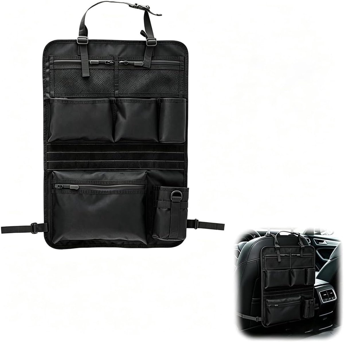 SnelShoppen - Tactical Auto Zitplaats Organizer - Universele en Waterdichte Achterbank Organizer voor Truck, Ford, Jeep - 7 Opbergvakken - Groene Kleu