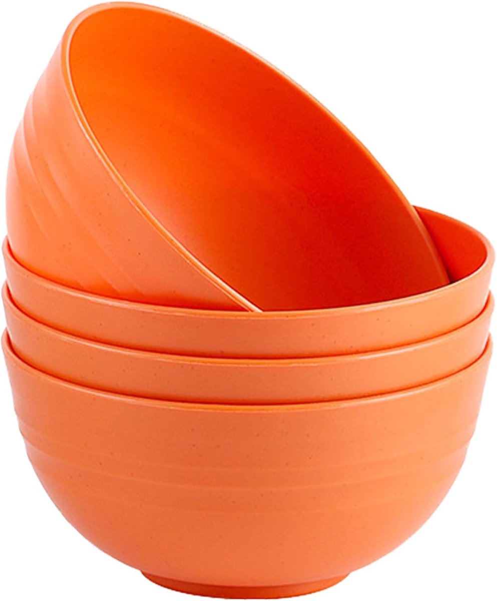 mueslikommen, set van 4, 24 oz plastic slakommen, vaatwasser- en magnetronbestendig, lichte, herbruikbare kom voor rijstnoedelsoep, snack, salade, fruit (oranje)
