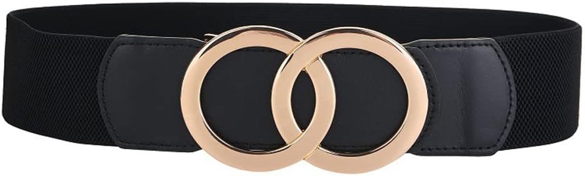 elastische riem voor dames, vintage stretch tailleriem, rekbare tailleband, modieuze cinch-riem, verstelbare heupriem met legering gesp voor jurk, pullover, jas, geschikt voor cirkel, zwart, zwart
