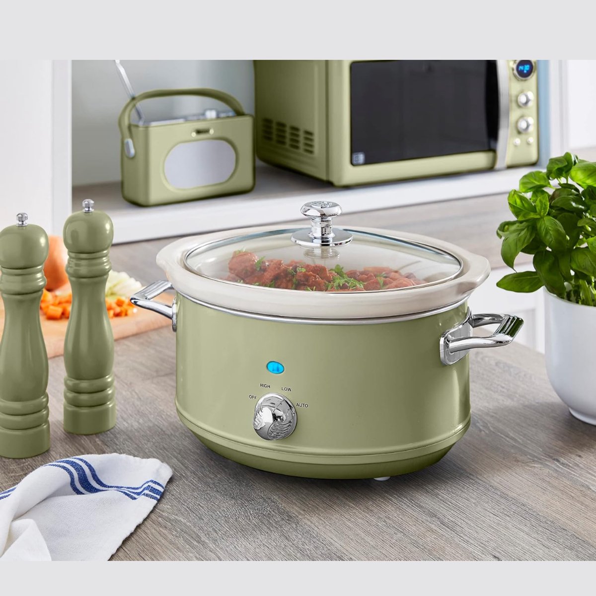 Slowcooker - Crockpot - Keramische Binnenpan - Groen - 27cm x 34cm x 22cm – foto 7