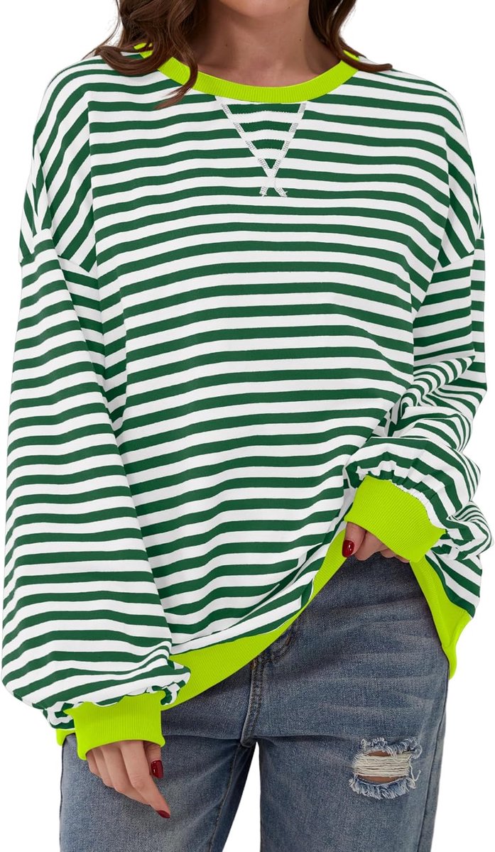 Sweatshirt voor dames, oversized, contrasterende kleuren, gestreept, ronde hals, herfst, winter, casual top