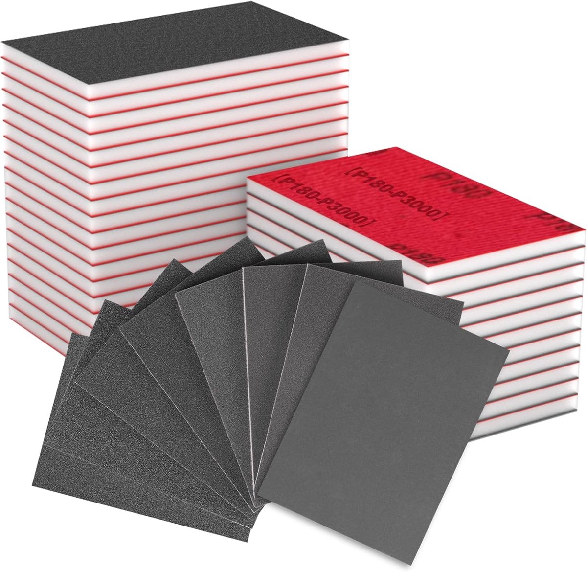 SnelShoppen - 32PCS Schuur Spons Set 70x100mm, 180/320/400/600/800/1000/2000/3000 Korrel, Waterdicht Herbruikbaar Schuurblok voor Hout, Metaal, Stucwe