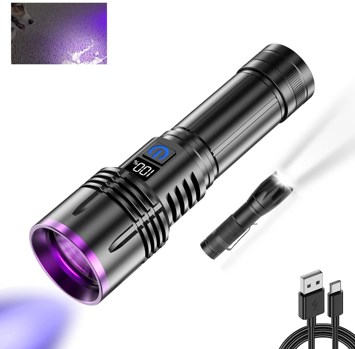 Omgoods - Oplaadbare UV Zaklamp 365nm met Batterij Indicator