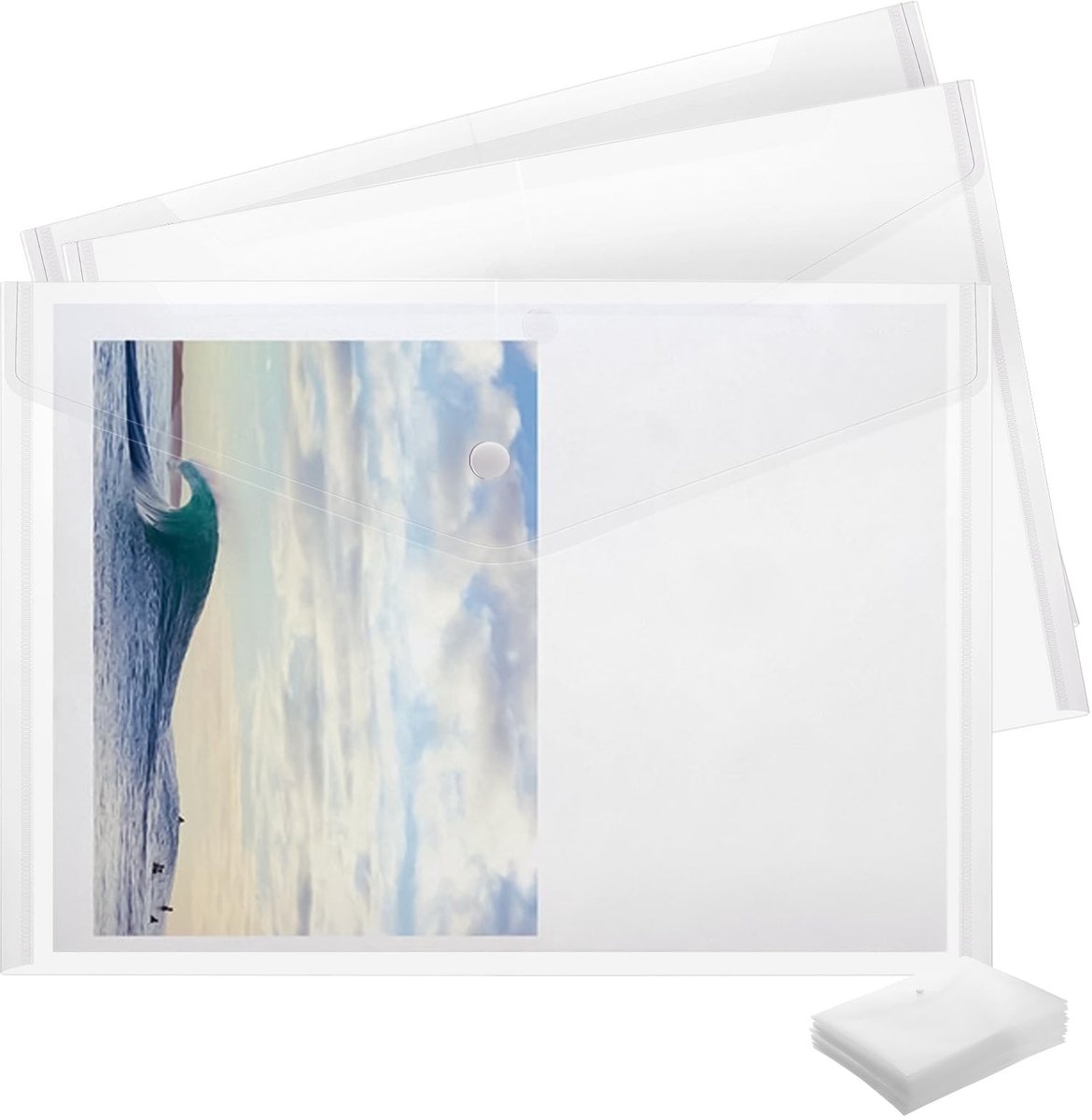 Omgoods- Documentenmap 100 stuks - A4 Transparant - Plastic Portefeuille - Doorzichtig - Snelopen-knop - Lichtgewicht kunststof - Documentenhoes