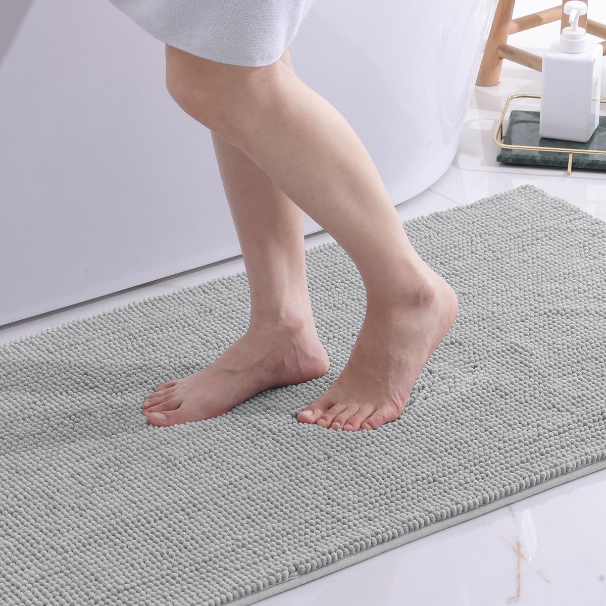 Omgoods - Chenille Badmat, 60x120 cm, Grijs, Extra Zacht en Absorberend