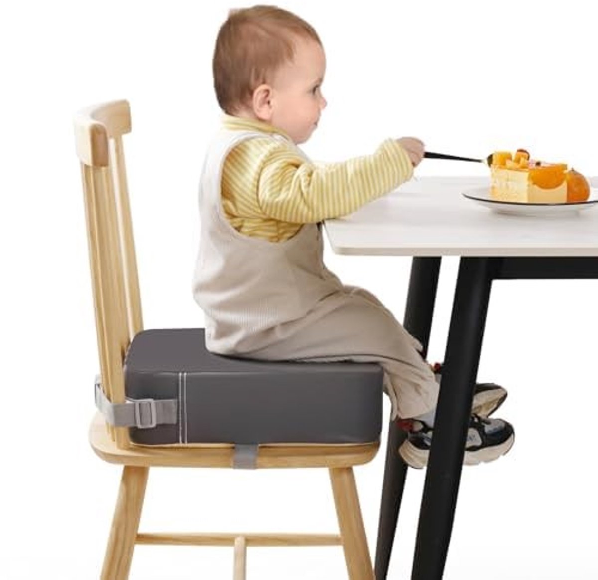 Omgoods - Verhoogde Kinderzitkussen met Veilige Riemen en Antislip Onderkant
