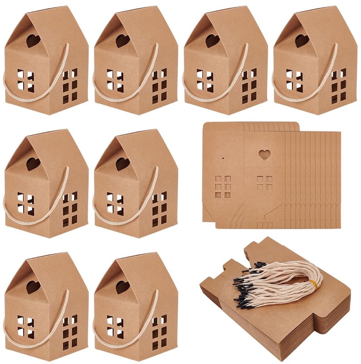 Omgoods- Geschenkdozen 30 stuks - Huisvormige Dozen - Kraftpapier - Snoepdozen - Traktatiezakken - 7,5 x 8 x 7,5 cm - Ambachtelijke Ervaring - Traktatieboxen