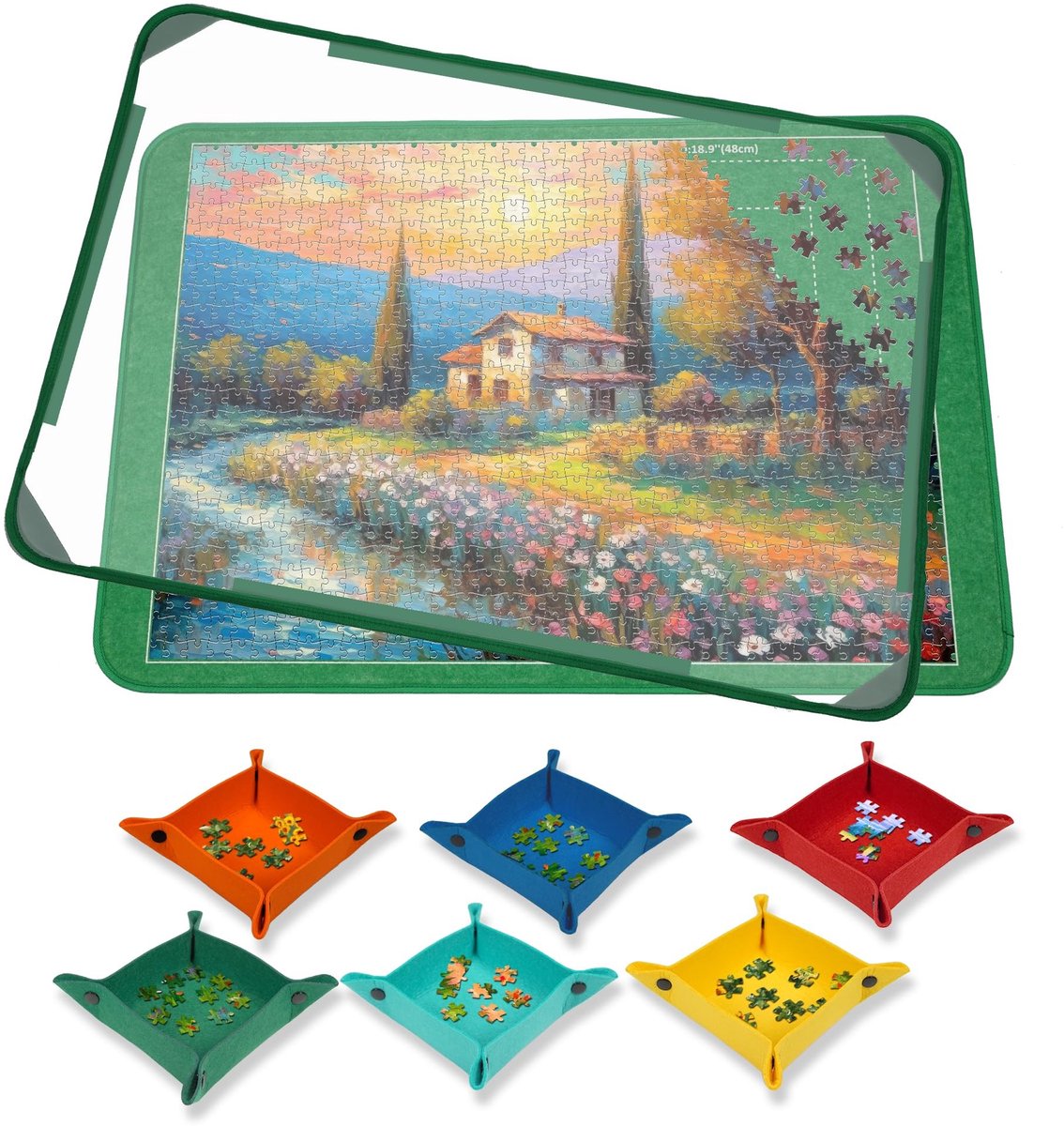 Omgoods - 1000 Stuks Puzzelmat met 6 Sorteringscompartimenten, 81 x 56 cm