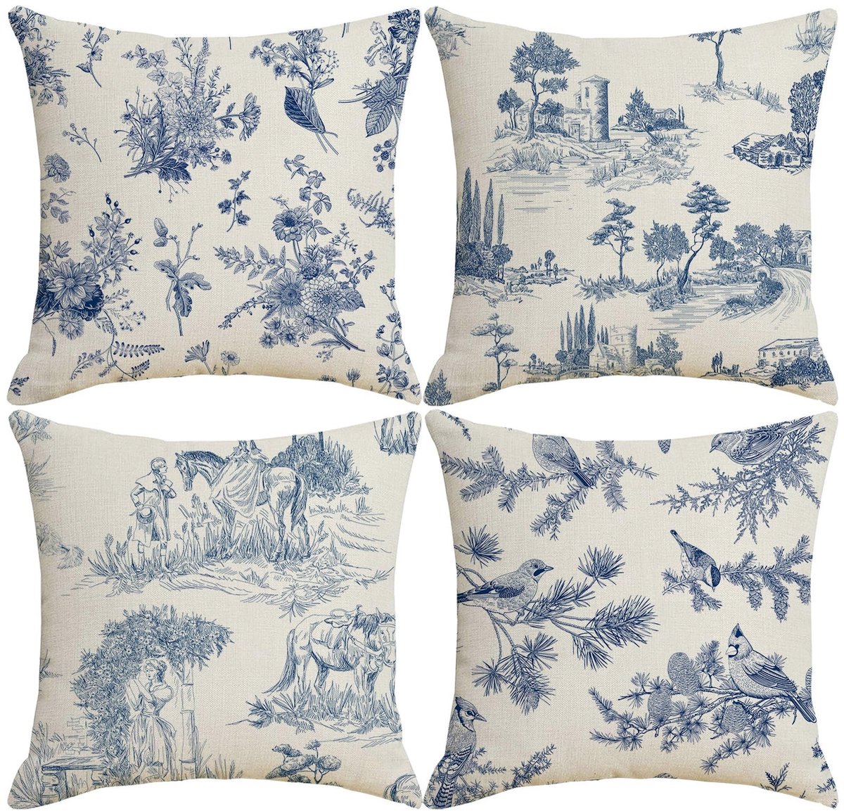 Omgoods - Set van 4 Vintage Franse Kussenhoezen 45 x 45 cm