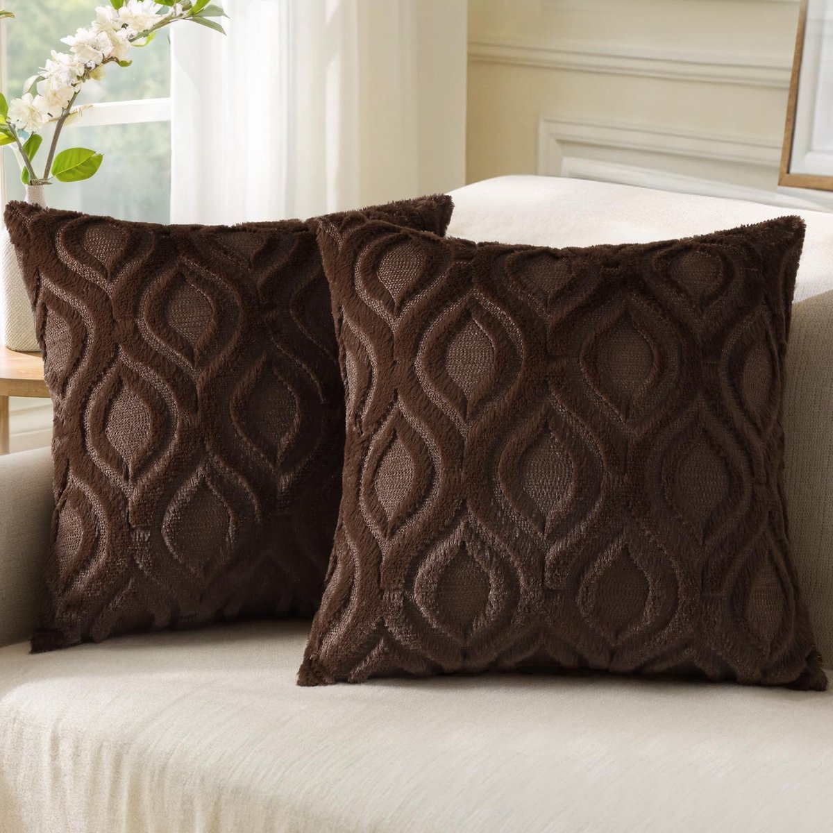 Omgoods - Set van 2 Decoratieve Kussenhoezen van Zacht Pluche voor Thuis